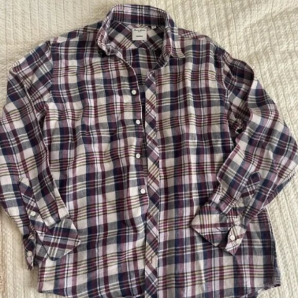 Baird McNutt Plaid Linen Long Sleeve Button Down Men’s Shirt Size medium - Picture 1 of 8